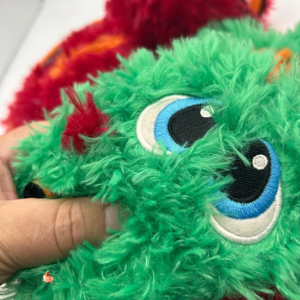 Stuffies Puzzlers Plush Dragon Set Red Green Shaggy Monster Zipper Pocket 2014